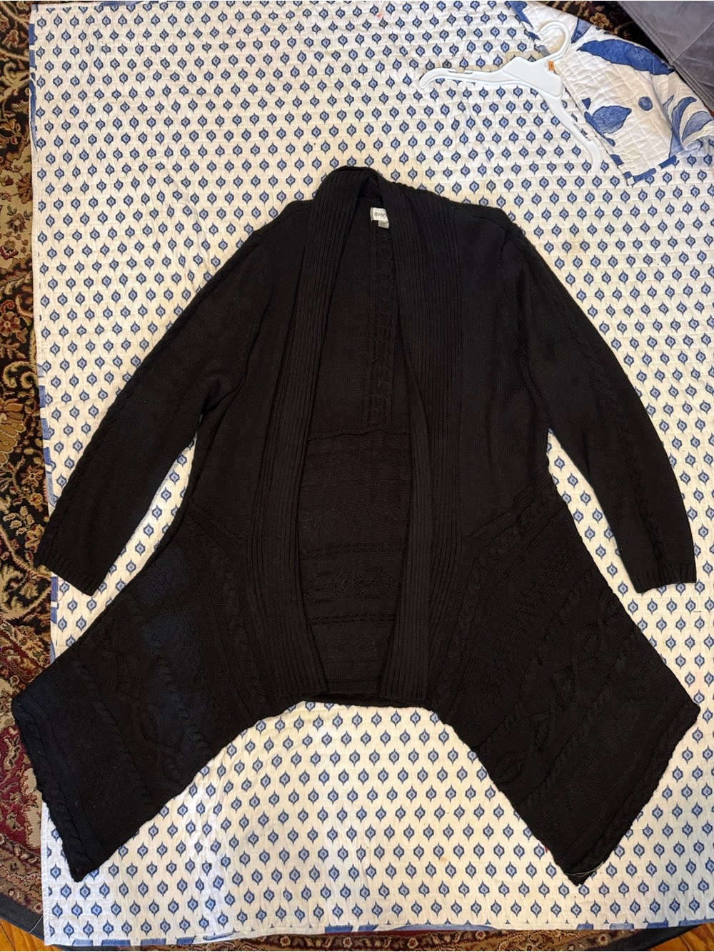 Avenue Black Open-Front Women's Long Cardigan Sweater 22/24 cable design